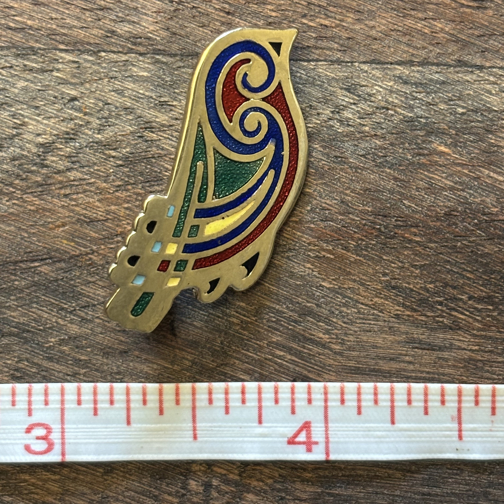 Art Deco Faux Enamel Bird Brooch Gold Tone